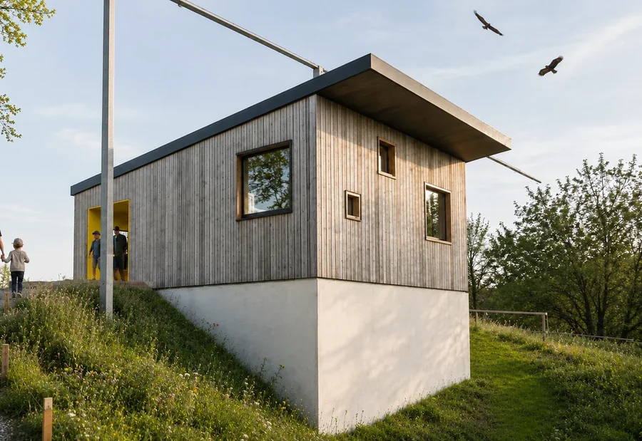 Vogelhaus, Zoo Schmiding – Winterquartier der Riesenseeadler in Holzbau