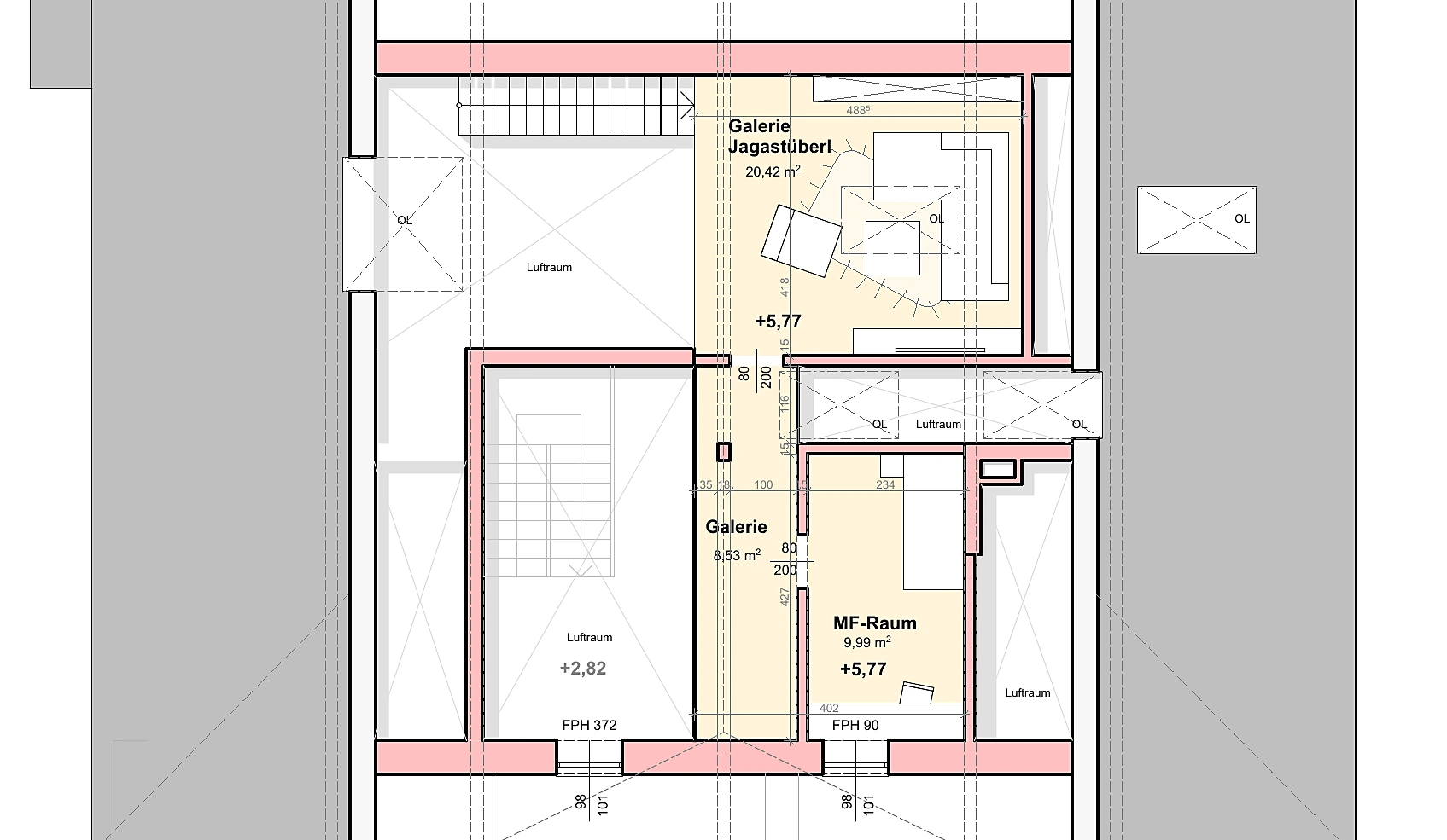 Grundriss Obergeschoss 2 – Galerie und Jagastüberl-Galerie über dem Luftraum